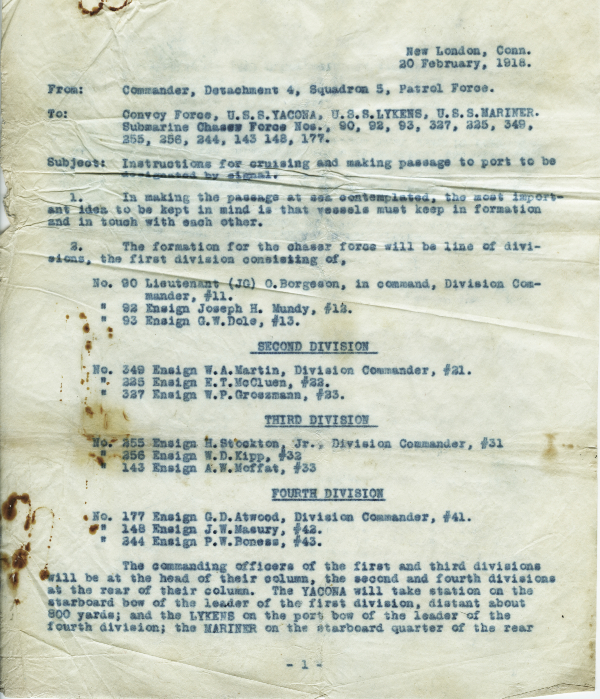 Convoy orders, February 20, 1918