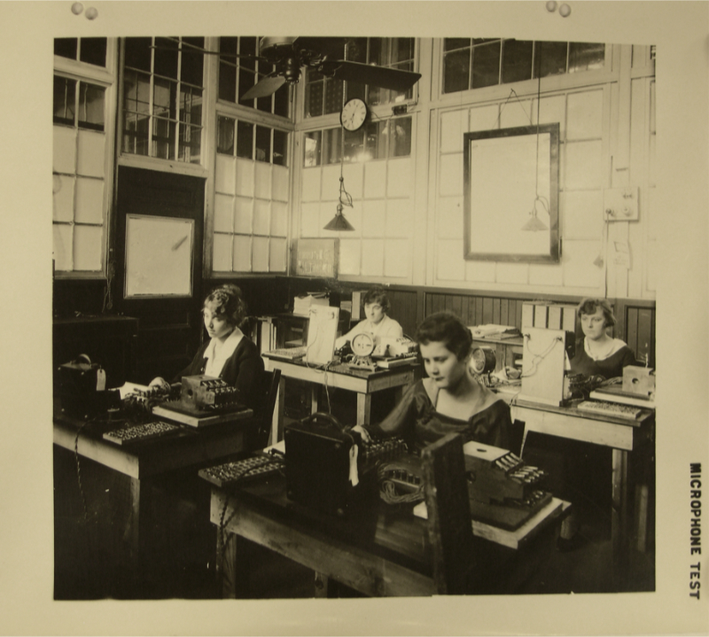 Women testing microphones at Submarine Signal Co.