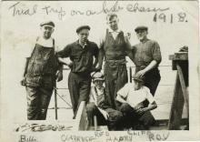 Shipyard workers on a trial run. T. Woofenden Collection.