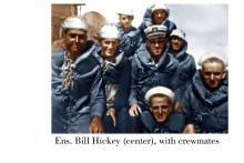 Colorized photo of Ens. William Hickey and crewmen on SC 262.